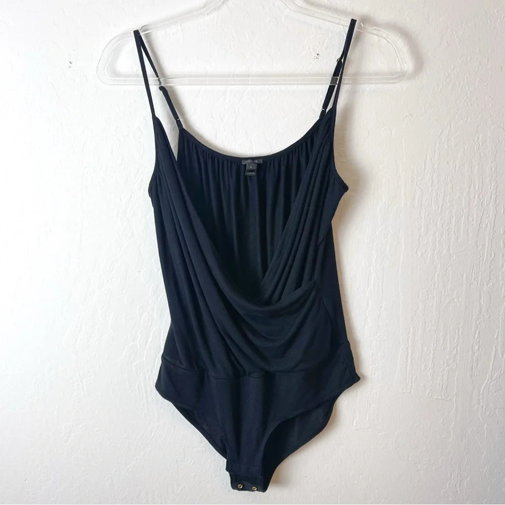 J. CREW Drapey Wrap Front Cami Tank Top Slinky Dressy Bodysuit Black Size Small